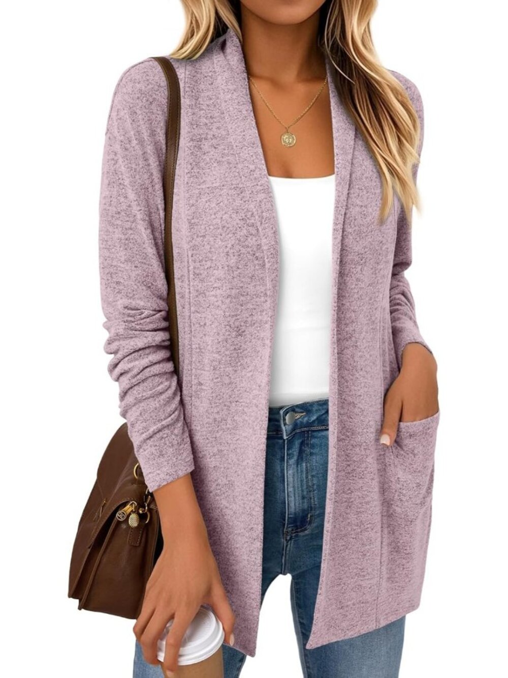 Women's Pinkish Purple Lightweight Cardigans Fall Fashion Outfits Sweaters